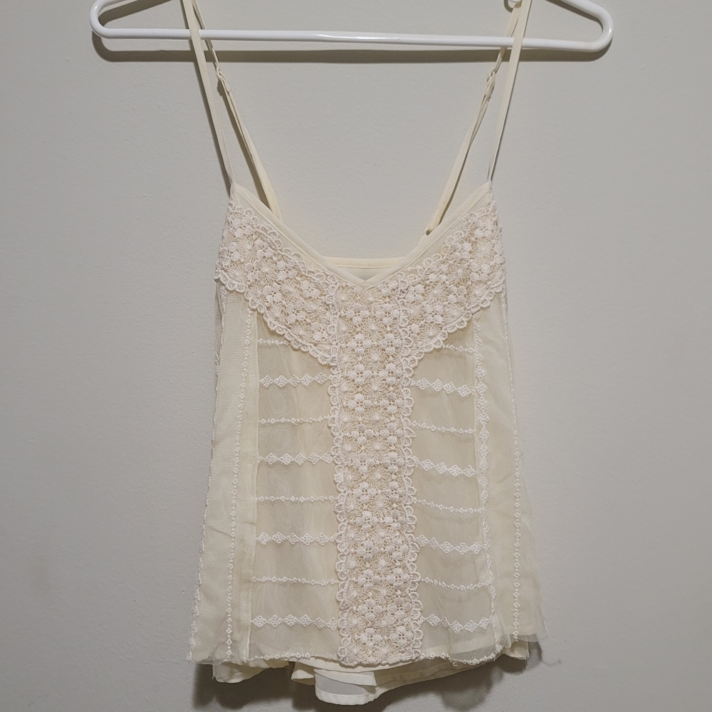 American Eagle Cream Sheer Embroidered Boho Cami size XS